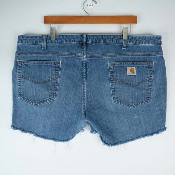 Carhartt Shorts Womens 20 (42x3) Blue Curvy Fit Cut Off Denim Jeans Booty - Picture 2 of 6